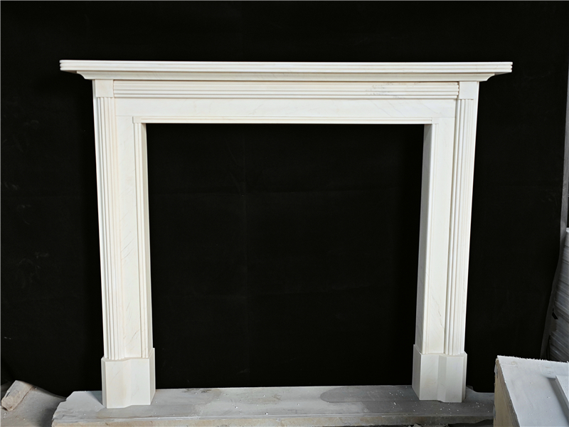 Honed statuary white marble fireplace / marble mantel supplier
